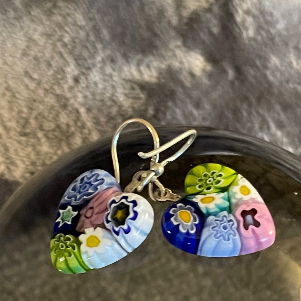 Preowned .925 flower heart glass drop earrings